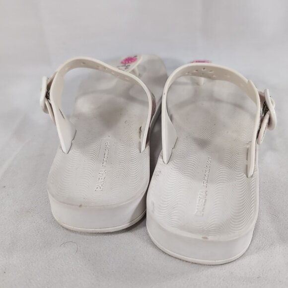 Grendene Ipanema Womens 9 38 White Floral Sandals Flip Flops Thong Pink Anatomic - Picture 5 of 12